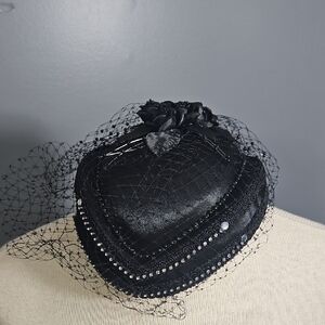 Ashro, Black, Floral, Fascinator, Birdcage Veil, Made In The USA, Polyester